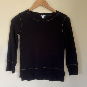 Splendid Sweater with Gradient Rainbow Stitching Detail, Black, Size 10-12
